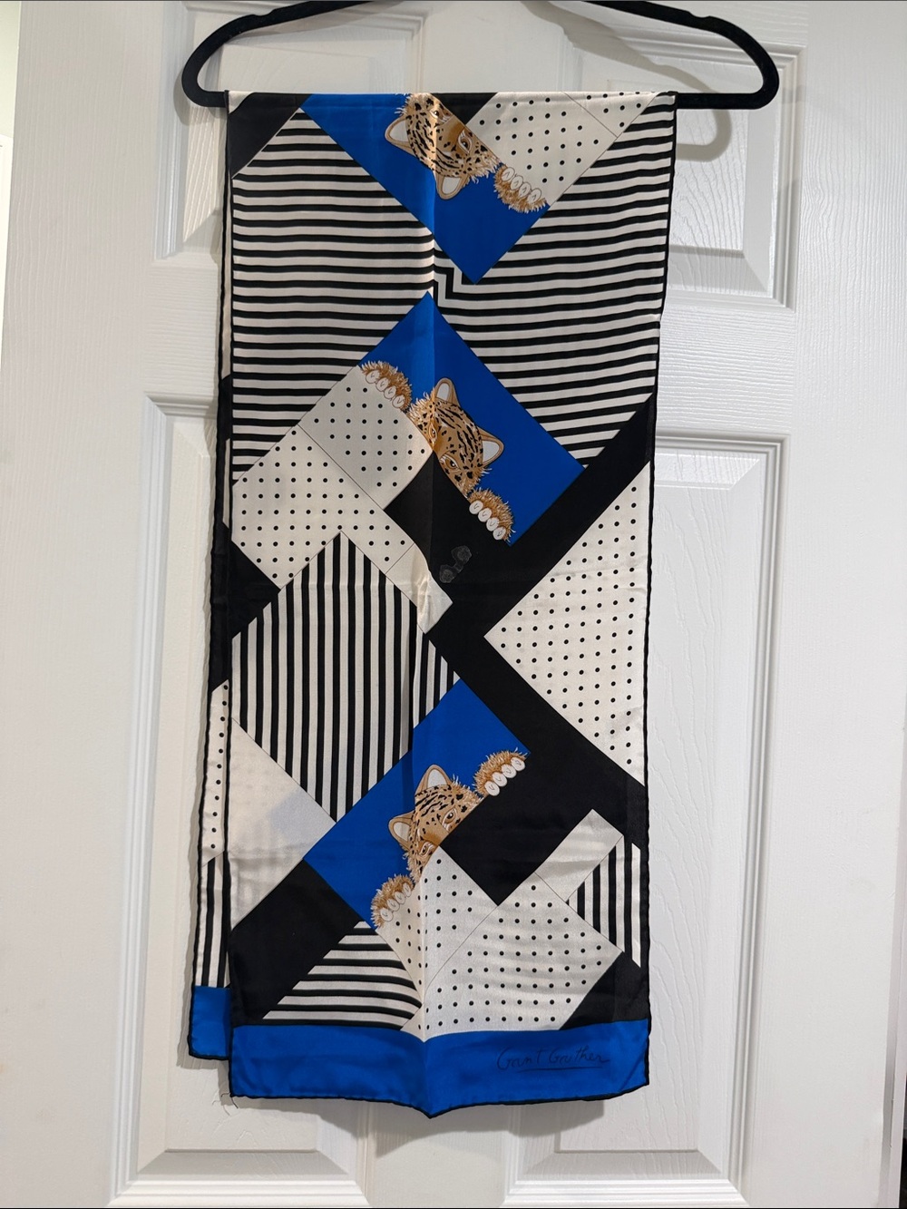 Polyester Blue, Black & White Geometric Leopard Accent Scarf